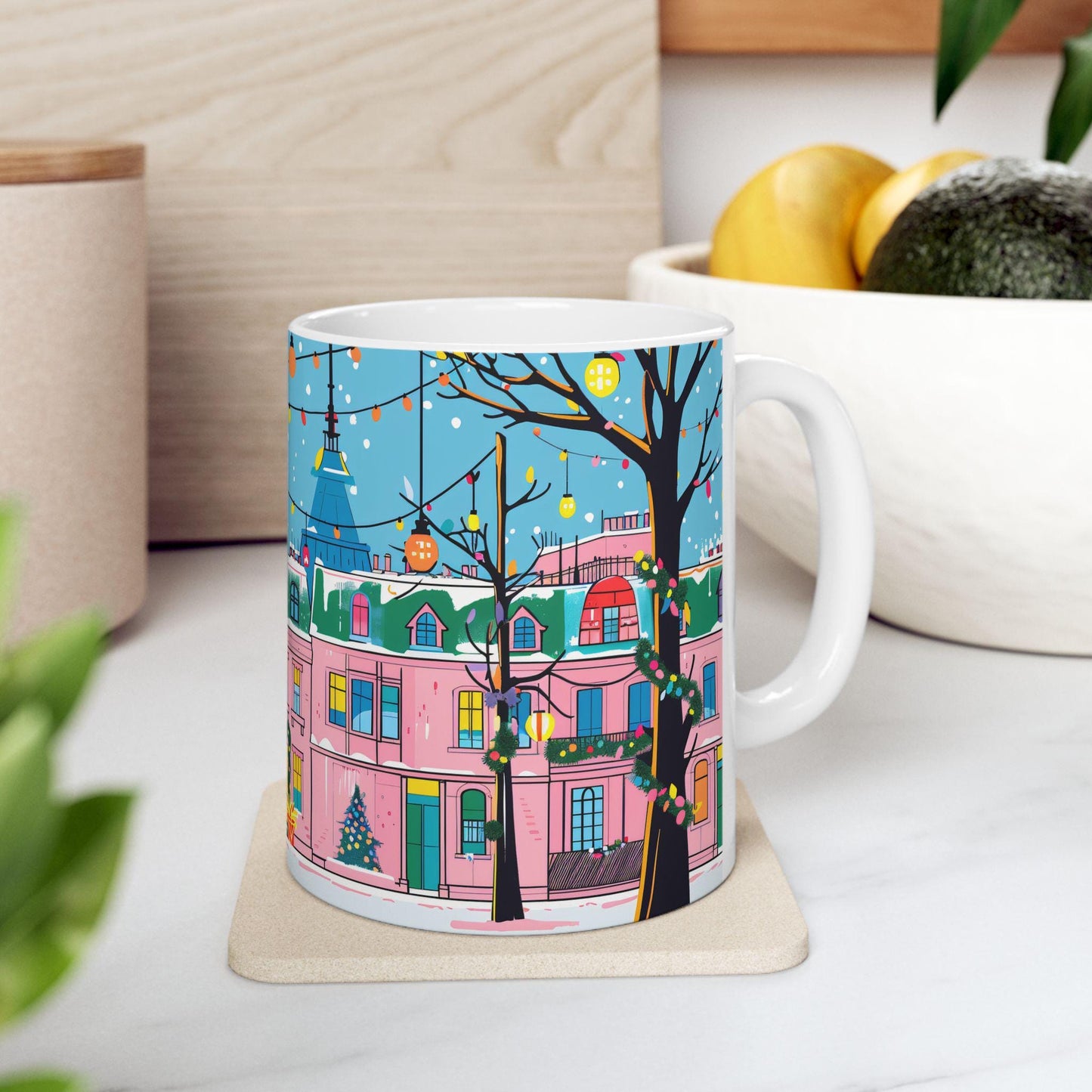 ColorFlow | Christmas Village Mug | Festive City Street 15oz Ceramic Coffee Cup | Holiday Gift for Winter & Art Lovers