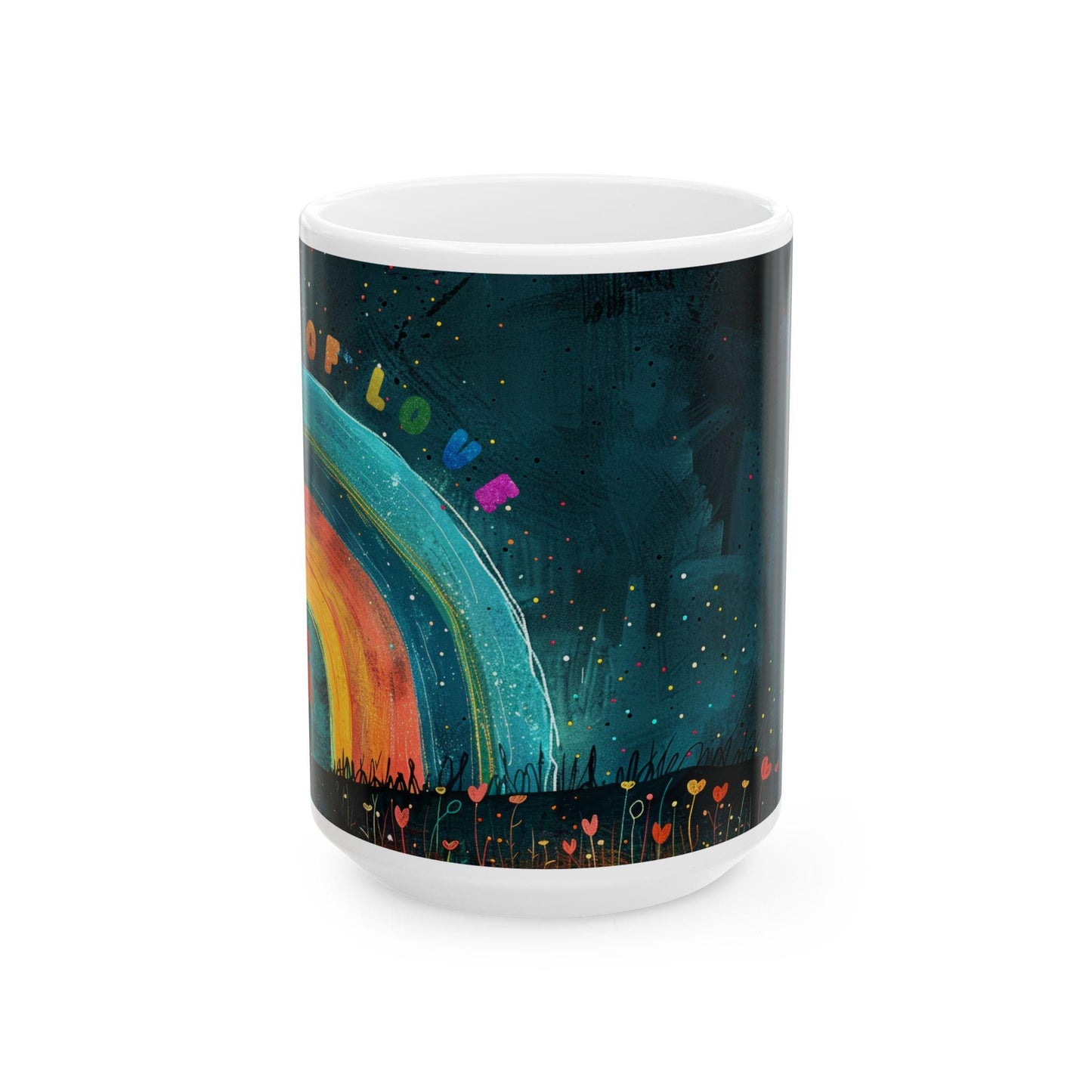 ColorFlow | Color of Love Art Mug | Rainbow Heart Coffee Cup | Inspirational Gift | 15 oz Ceramic Mug for Home and Office