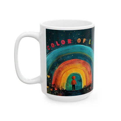 ColorFlow | Color of Love Art Mug | Rainbow Heart Coffee Cup | Inspirational Gift | 15 oz Ceramic Mug for Home and Office