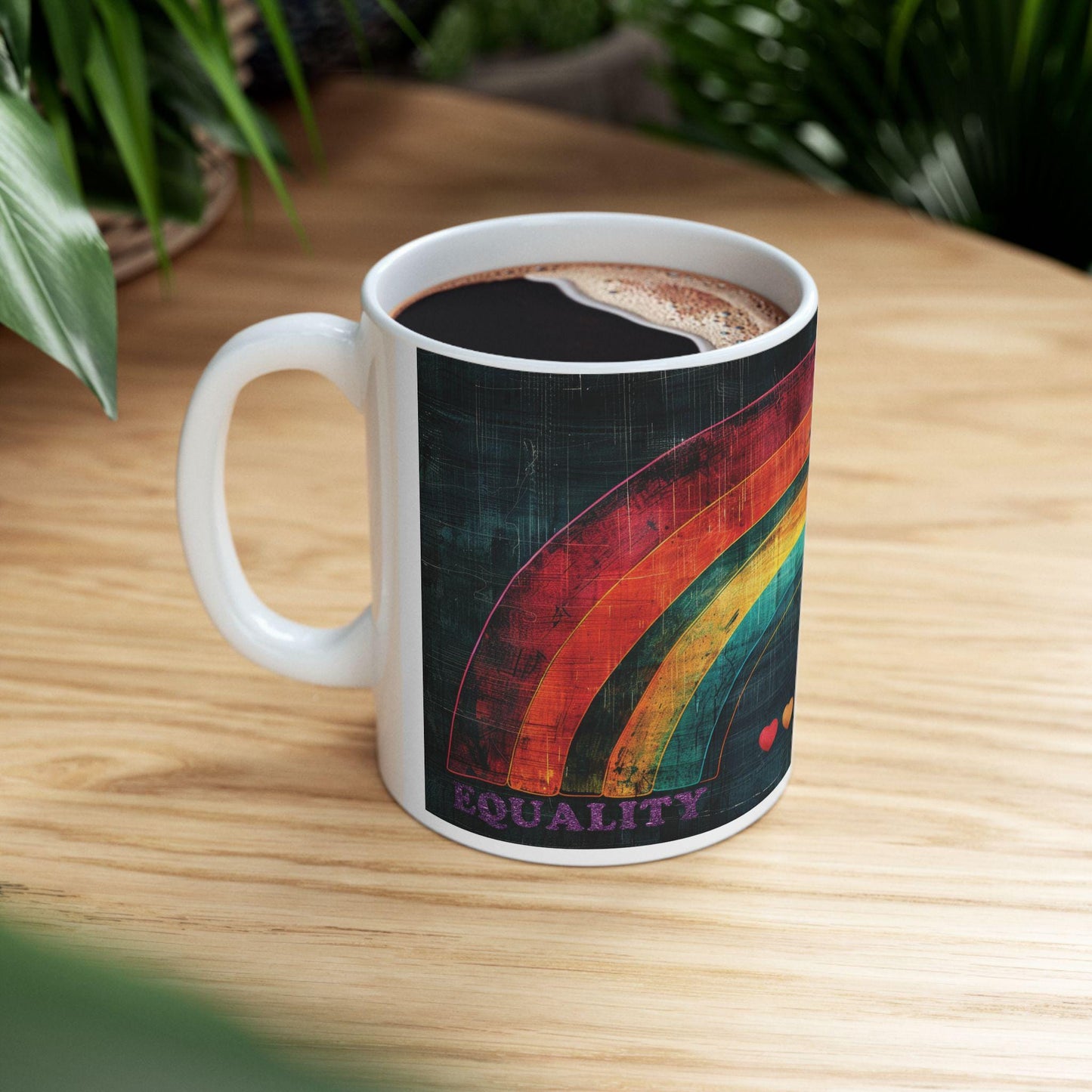 ColorFlow | Equality Hurts No One Mug | Rainbow Pride Art Coffee Cup | 15 oz Ceramic Mug | Positive Message Gift
