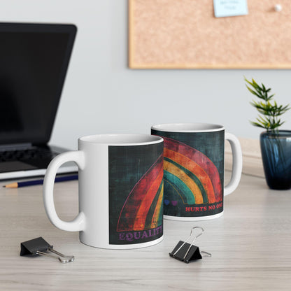 ColorFlow | Equality Hurts No One Mug | Rainbow Pride Art Coffee Cup | 15 oz Ceramic Mug | Positive Message Gift