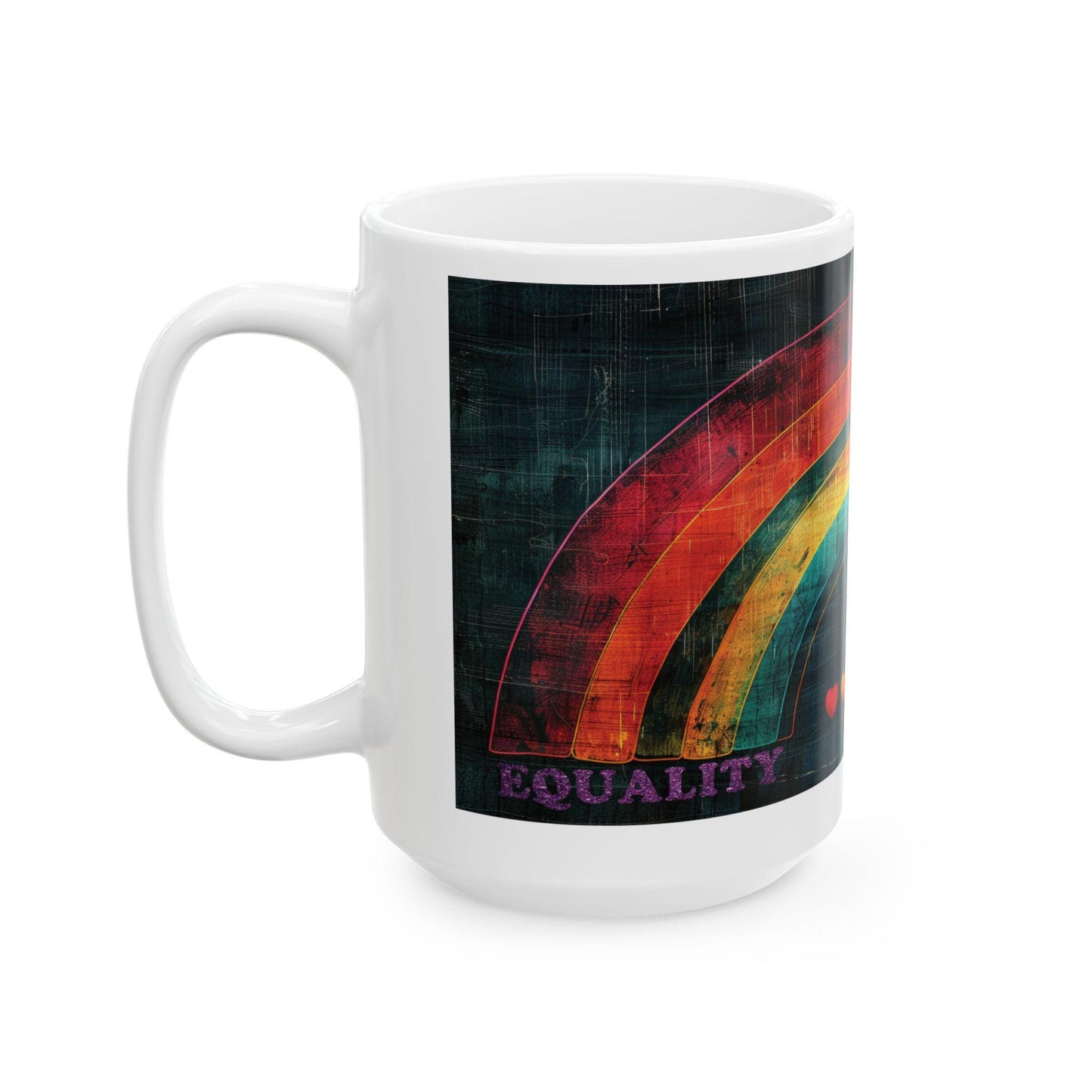 ColorFlow | Equality Hurts No One Mug | Rainbow Pride Art Coffee Cup | 15 oz Ceramic Mug | Positive Message Gift