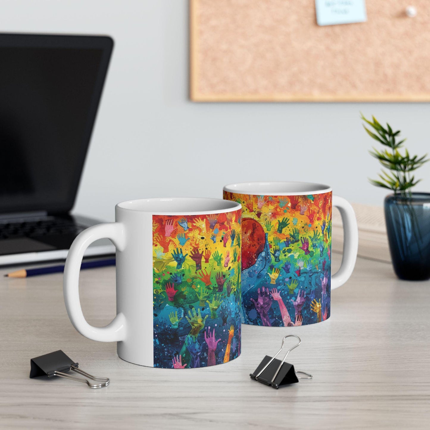 ColorFlow | Heart of Pride Art Mug | Rainbow Hands Coffee Cup | 15 oz Ceramic Mug | Love Unity Kindness Gift