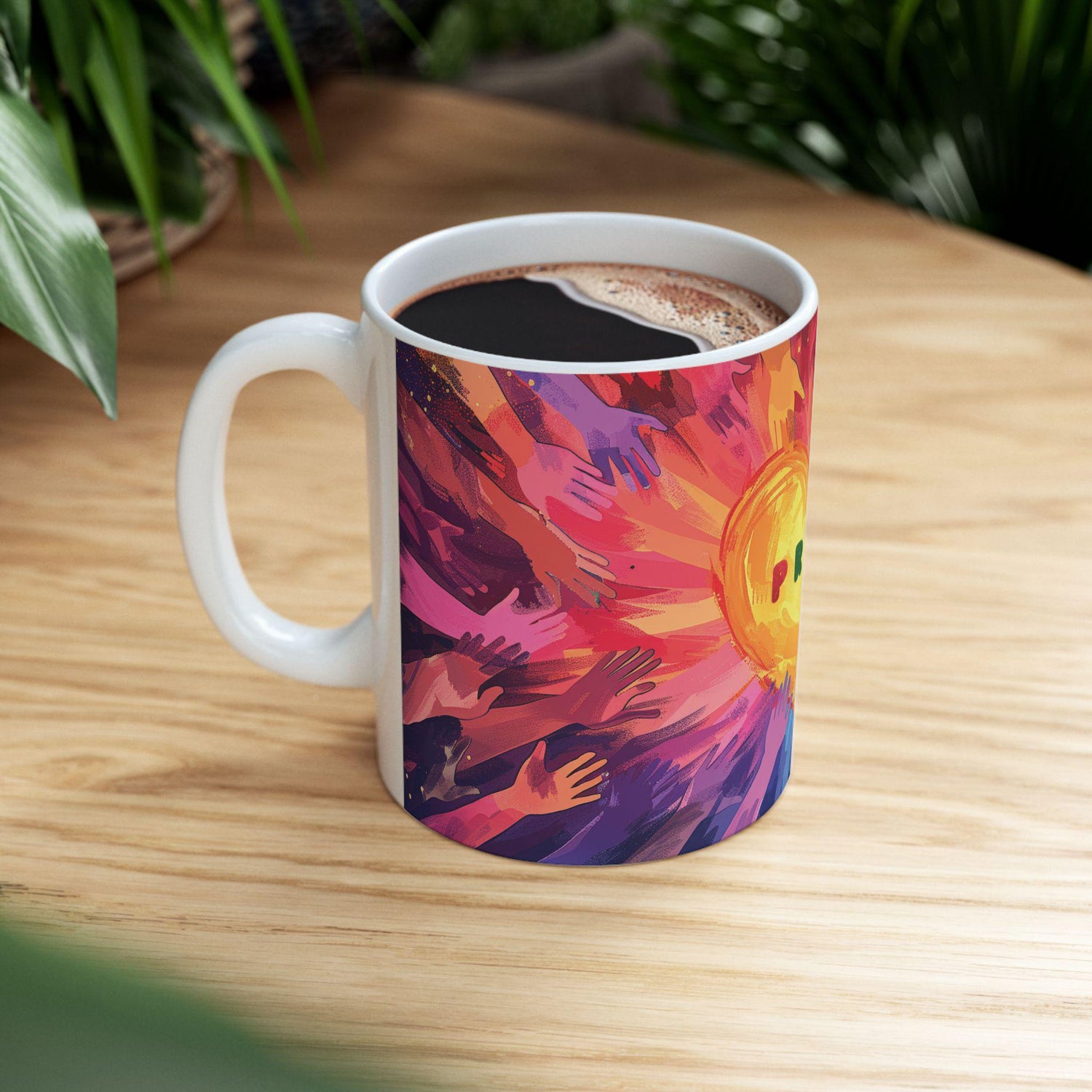 ColorFlow | Pride Heart Unity Mug | Rainbow Hands Art Coffee Cup | 15 oz Ceramic Mug | Empowering Love Gift