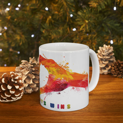 ColorFlow | Love Always Wins Mug | Rainbow Hands Art Coffee Cup | 15 oz Ceramic Mug | Inspiring Gift for Love and Unity