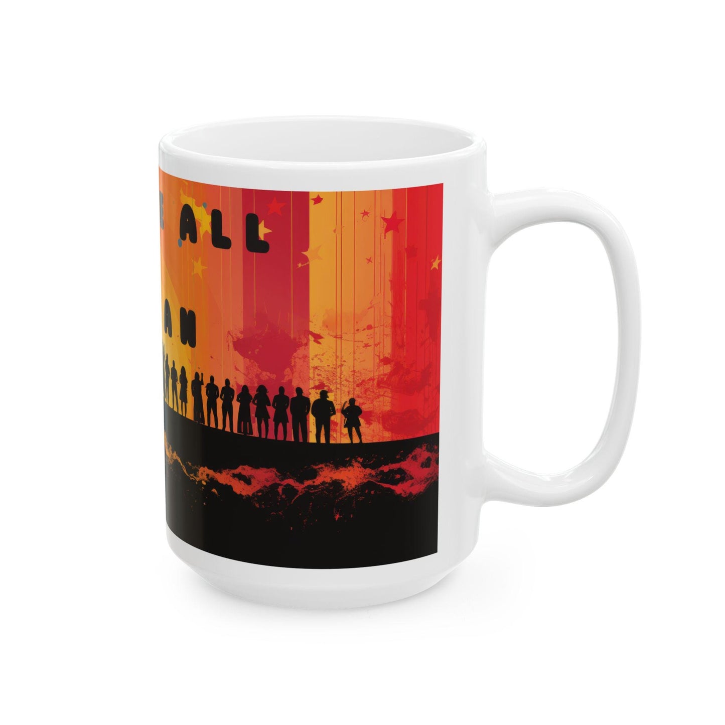 ColorFlow | We Are All Human Mug | Equality Art Coffee Cup | 15 oz Ceramic Mug | Inspiring Diversity Gift