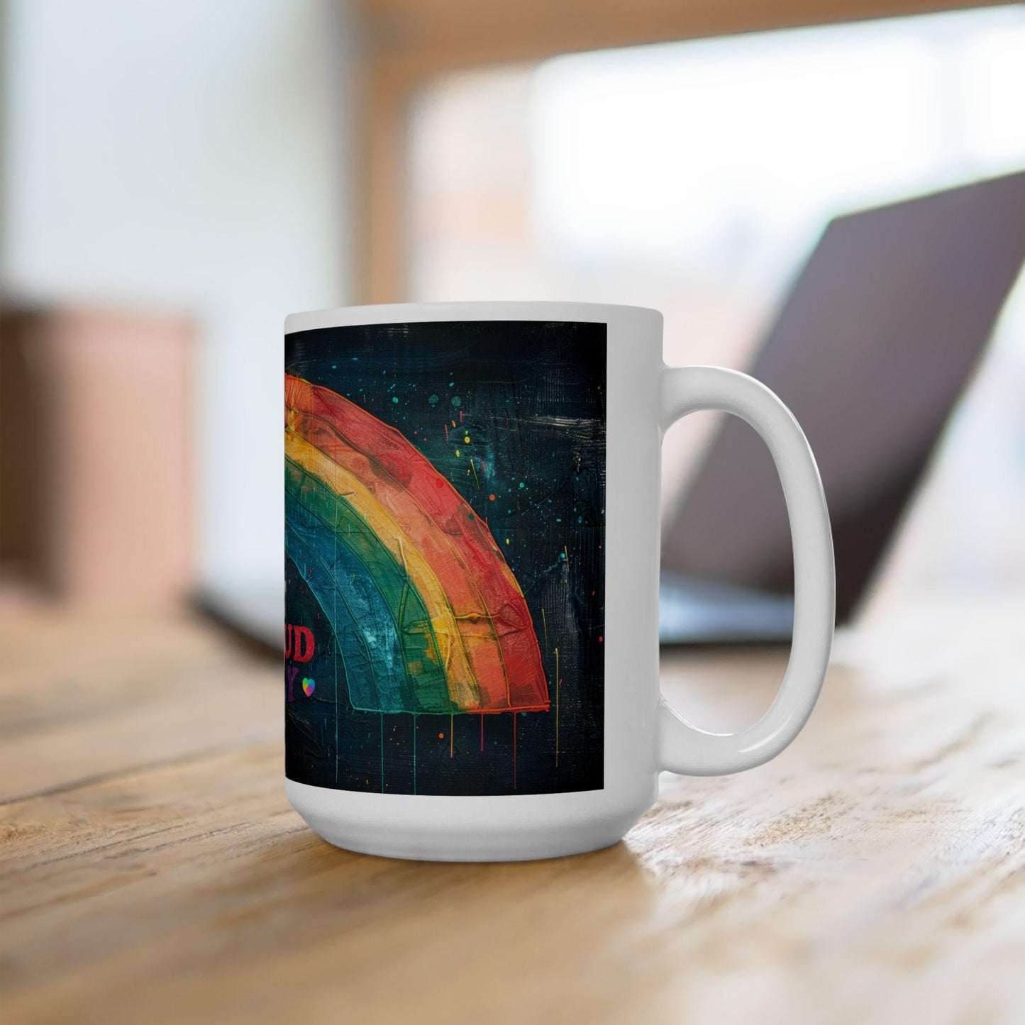 ColorFlow | Proud Ally Mug | Rainbow Art Coffee Cup | 15 oz Ceramic Mug | Supportive Love Gift | Equality Pride Mug