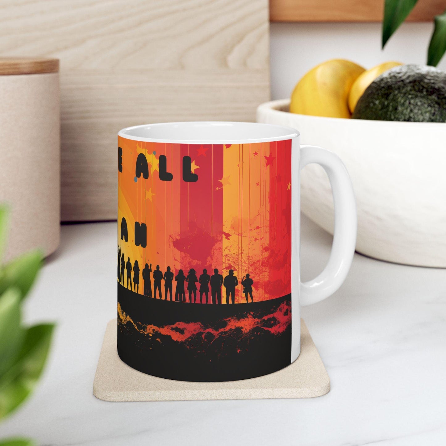 ColorFlow | We Are All Human Mug | Equality Art Coffee Cup | 15 oz Ceramic Mug | Inspiring Diversity Gift