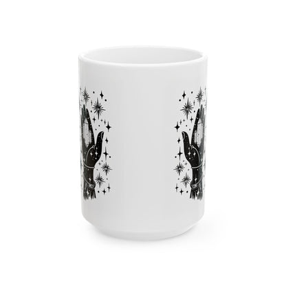 Mystical Crystal Hands Coffee Mug | Witchy Celestial Art, 15oz