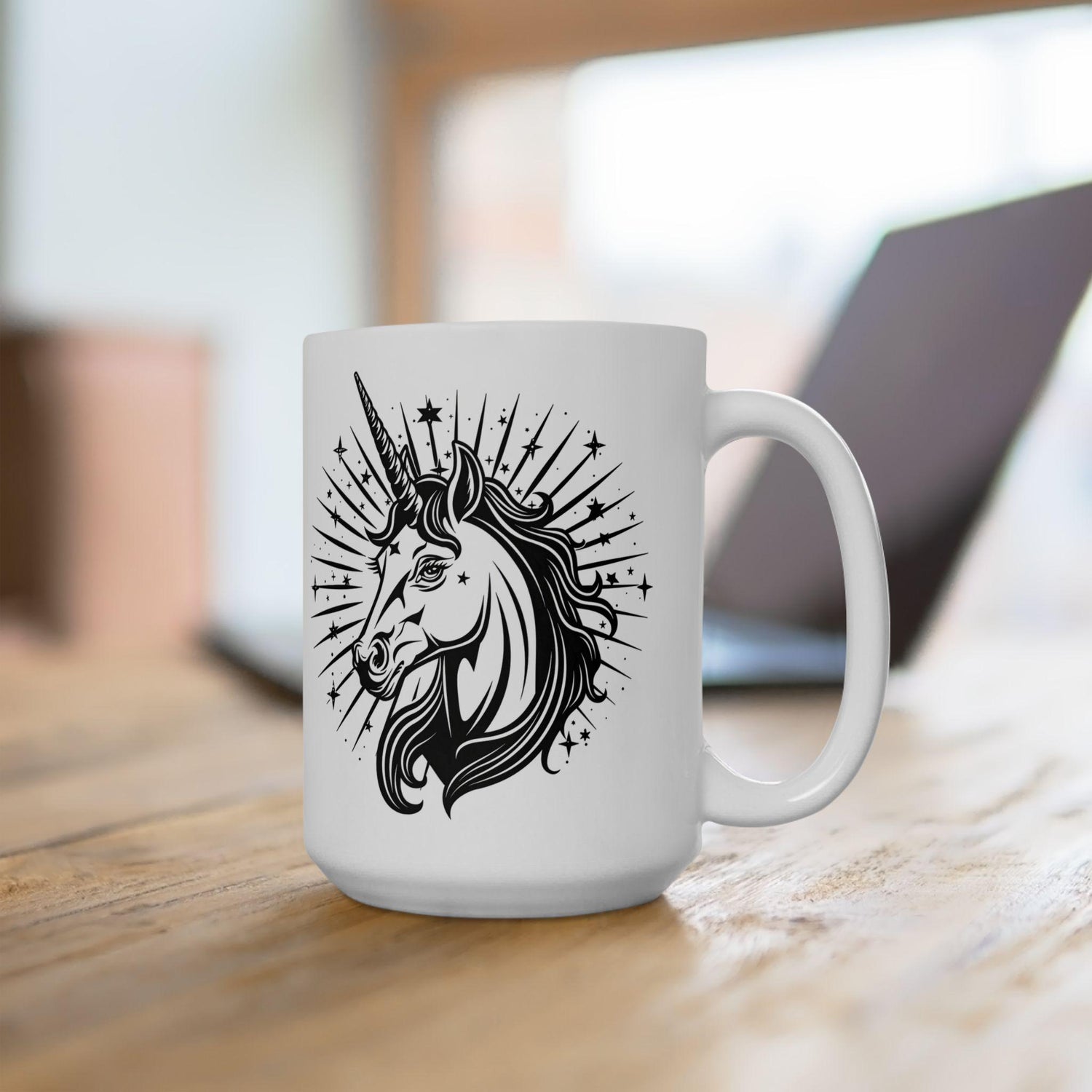 Celestial Unicorn Mug | 15oz Ceramic Coffee Cup, Mystical Star Art