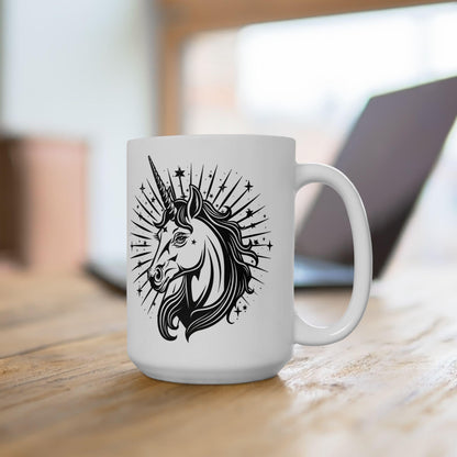 Celestial Unicorn Mug | 15oz Ceramic Coffee Cup, Mystical Star Art