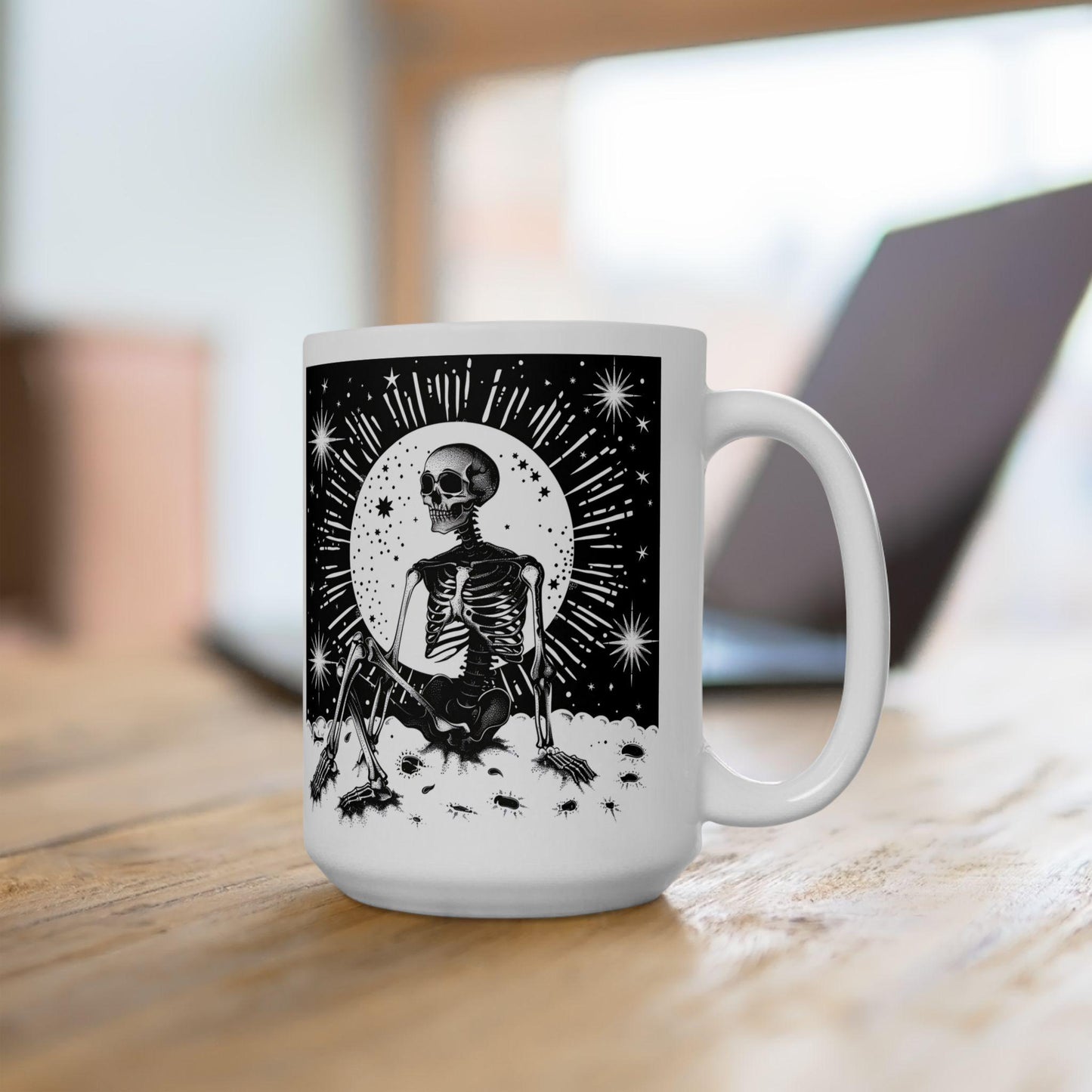 ColorFlow | Celestial Skeleton Mug | Gothic Moon 15oz Ceramic Coffee Cup | Witchy Cosmic Art Mug Gift for Dark Souls