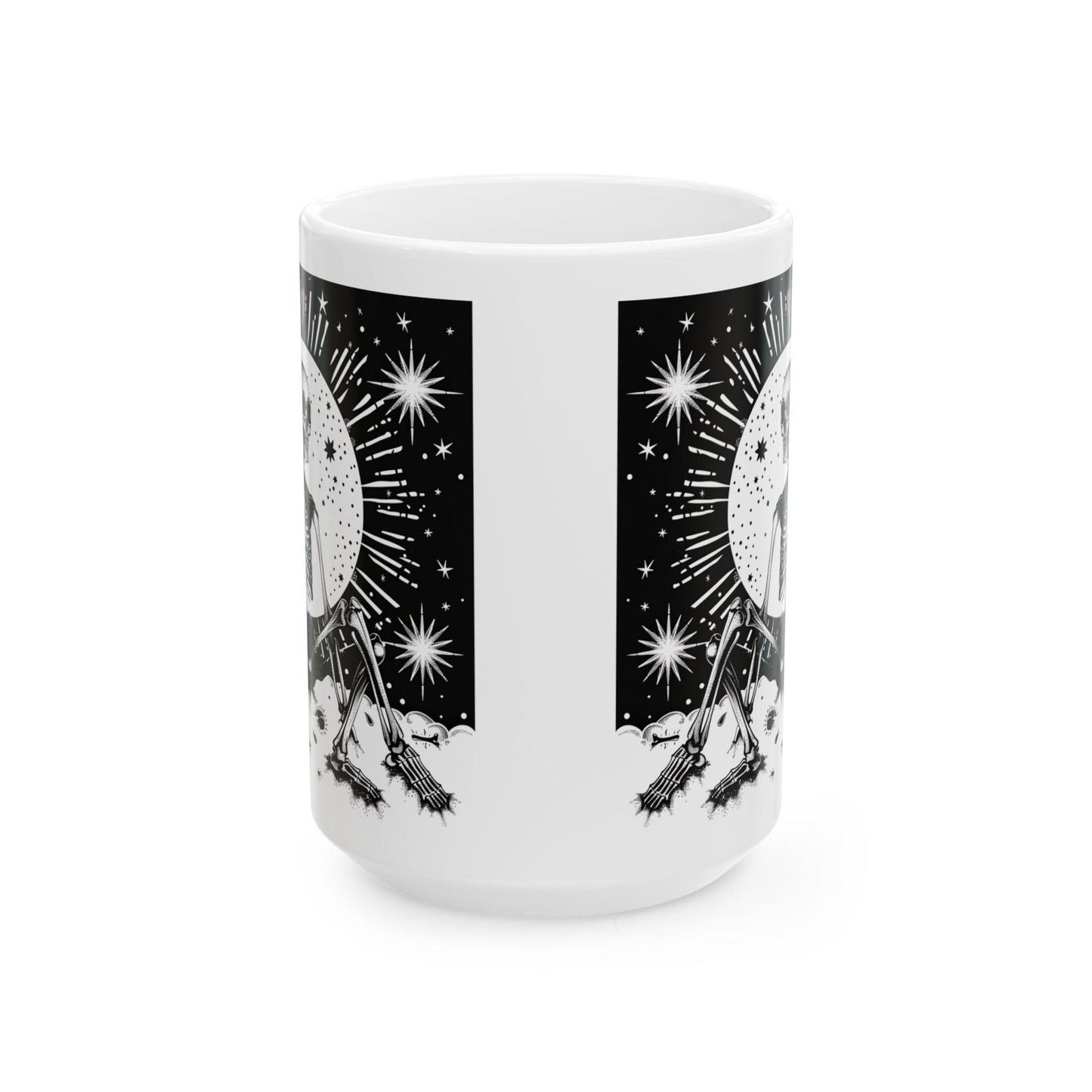 ColorFlow | Celestial Skeleton Mug | Gothic Moon 15oz Ceramic Coffee Cup | Witchy Cosmic Art Mug Gift for Dark Souls