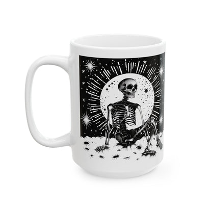 ColorFlow | Celestial Skeleton Mug | Gothic Moon 15oz Ceramic Coffee Cup | Witchy Cosmic Art Mug Gift for Dark Souls