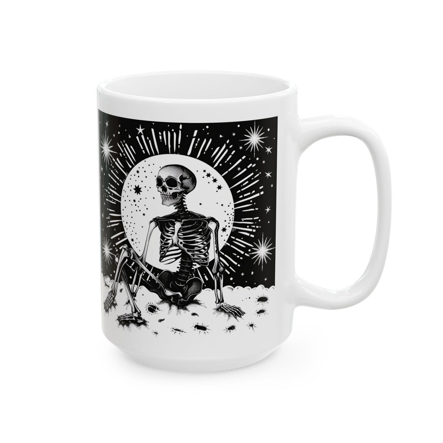 ColorFlow | Celestial Skeleton Mug | Gothic Moon 15oz Ceramic Coffee Cup | Witchy Cosmic Art Mug Gift for Dark Souls
