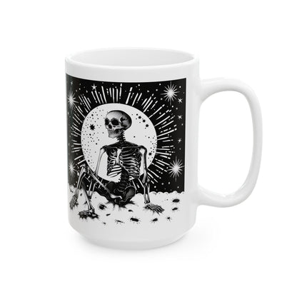 ColorFlow | Celestial Skeleton Mug | Gothic Moon 15oz Ceramic Coffee Cup | Witchy Cosmic Art Mug Gift for Dark Souls
