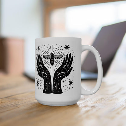 Celestial Hands Ceramic Mug | Witchy Moth, Cosmic Art