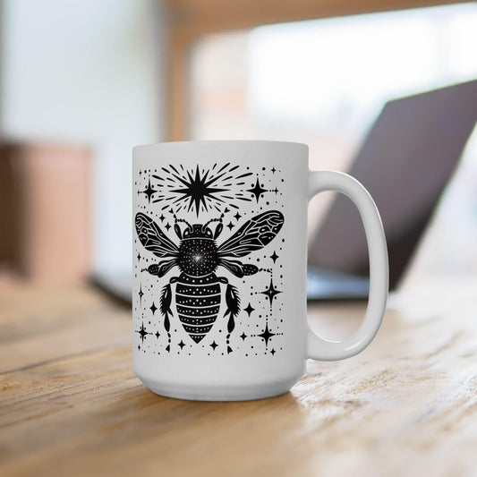 ColorFlow | Celestial Bee Mug | Cosmic Insect 15oz Ceramic Coffee Cup | Witchy Bee Art Mug Gift for Nature Lovers