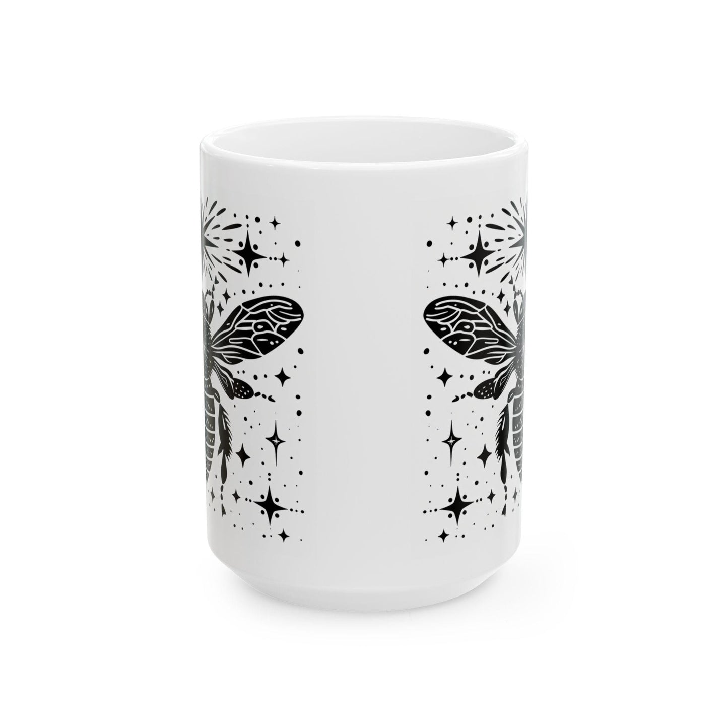 ColorFlow | Celestial Bee Mug | Cosmic Insect 15oz Ceramic Coffee Cup | Witchy Bee Art Mug Gift for Nature Lovers