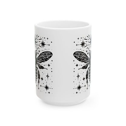 ColorFlow | Celestial Bee Mug | Cosmic Insect 15oz Ceramic Coffee Cup | Witchy Bee Art Mug Gift for Nature Lovers