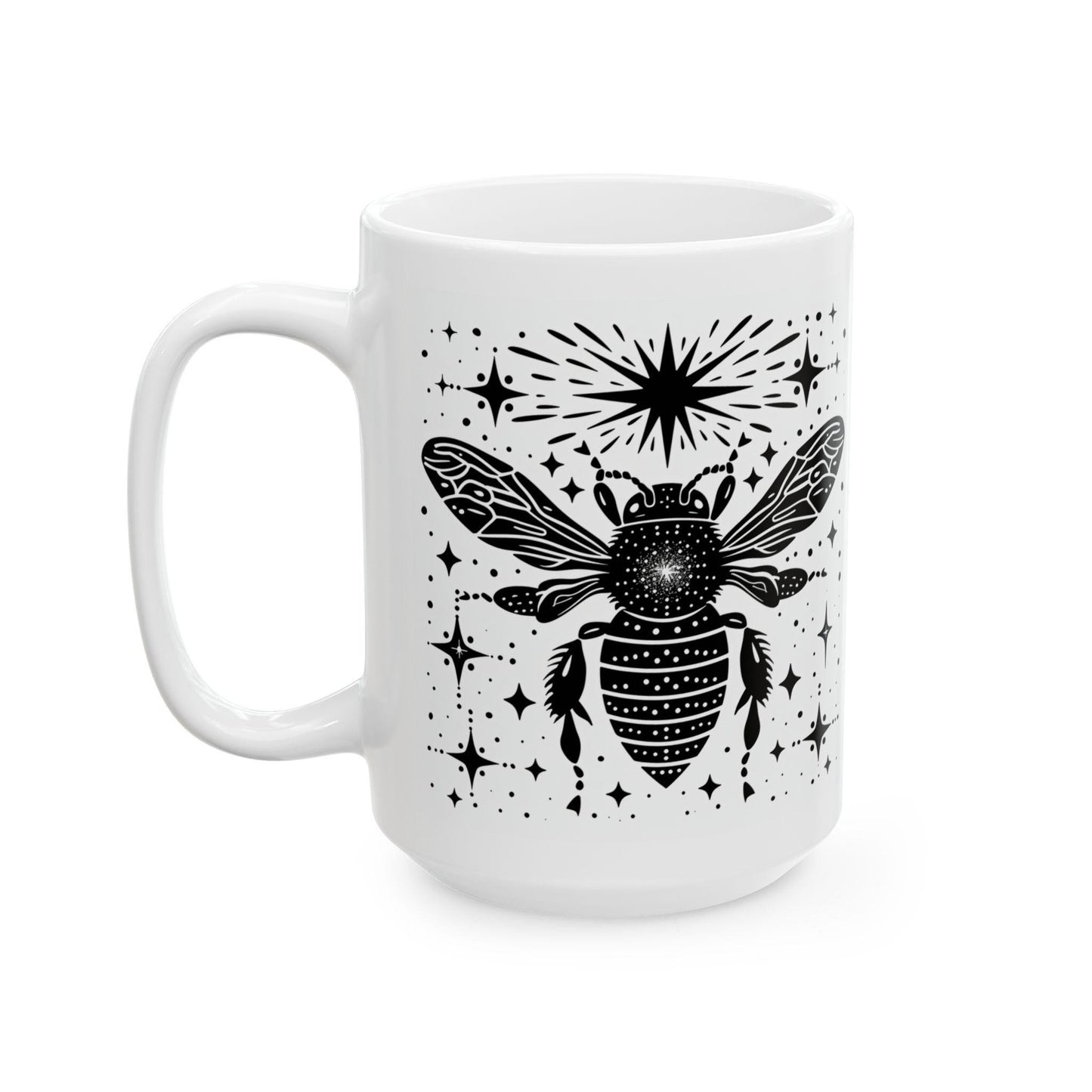 ColorFlow | Celestial Bee Mug | Cosmic Insect 15oz Ceramic Coffee Cup | Witchy Bee Art Mug Gift for Nature Lovers