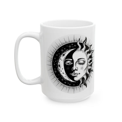 ColorFlow | Sun and Moon Mug | Celestial Duality 15oz Ceramic Coffee Cup | Spiritual Cosmic Art Mug Gift for Dreamers