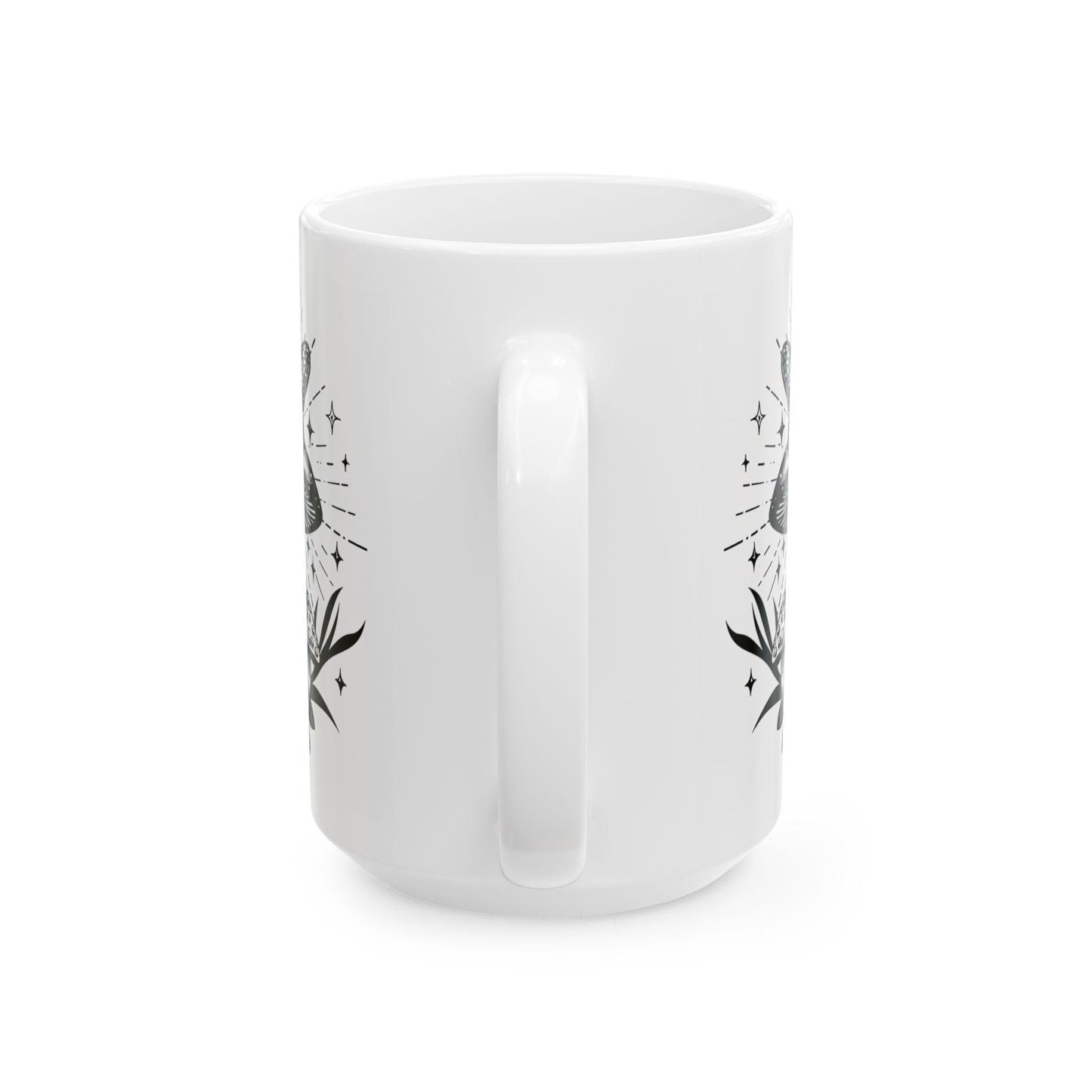 ColorFlow | Butterfly Crystal Mushroom Mug | Mystical 15oz Ceramic Coffee Cup | Boho Nature Art Mug Gift for Dreamers