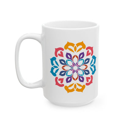 Mandala Art Coffee Mug | Vibrant Geometric Design, 15oz