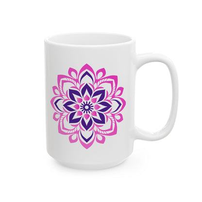 Pink Lotus Mandala Coffee Mug | Feminine Floral Art, 15oz