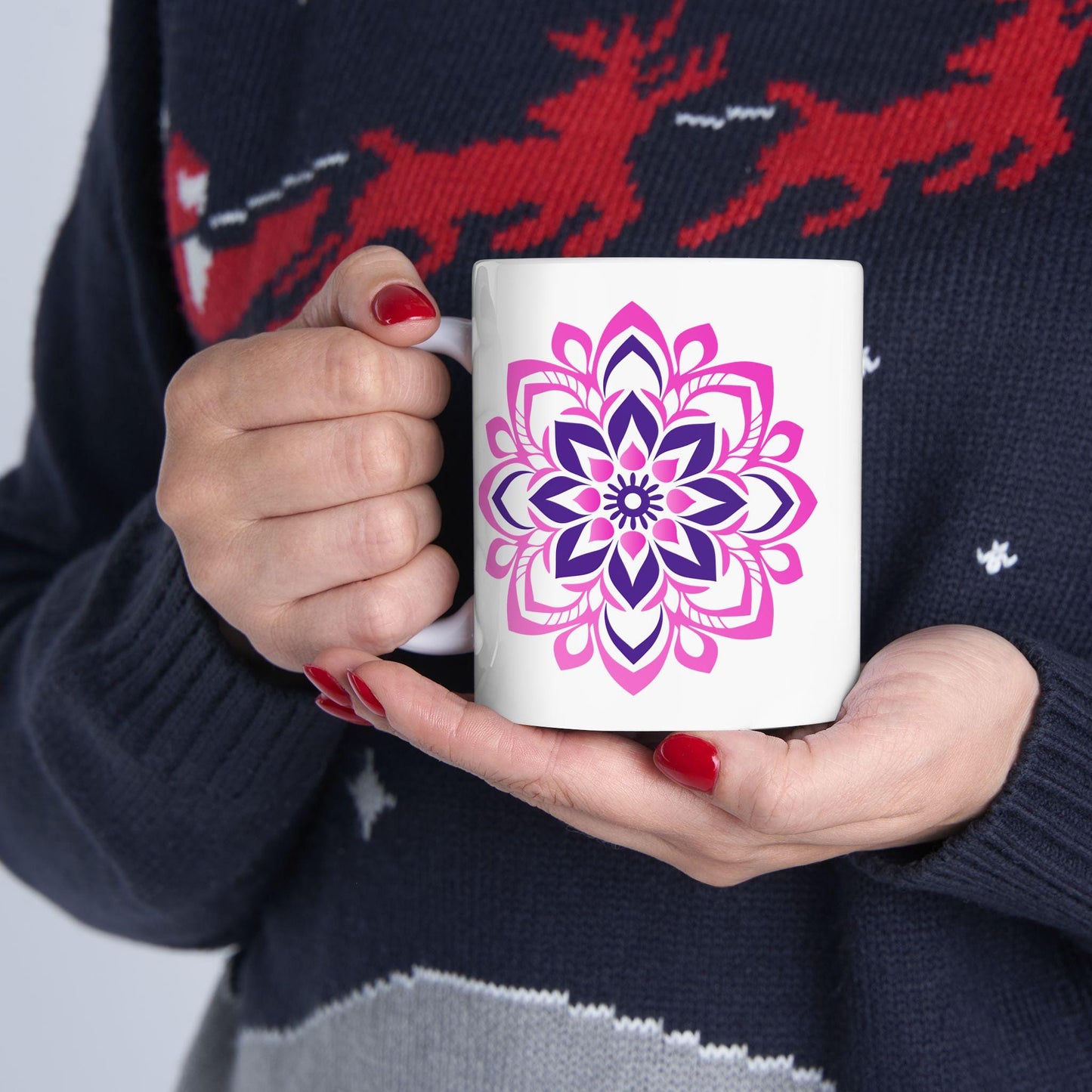 Pink Lotus Mandala Coffee Mug | Feminine Floral Art, 15oz