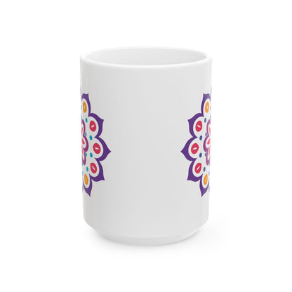 Radiant Bloom Mandala Ceramic Coffee Mug | 15oz Floral Art Cup