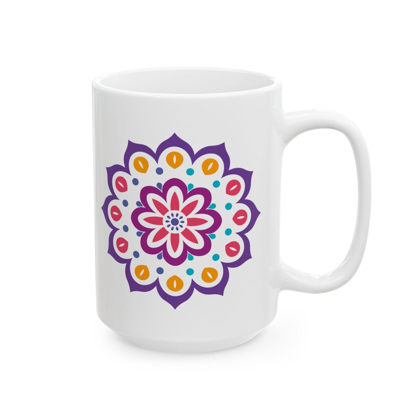 Radiant Bloom Mandala Ceramic Coffee Mug | 15oz Floral Art Cup