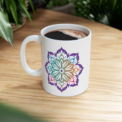 Mandala Ceramic Coffee Mug | Boho Gradient Art, 15oz