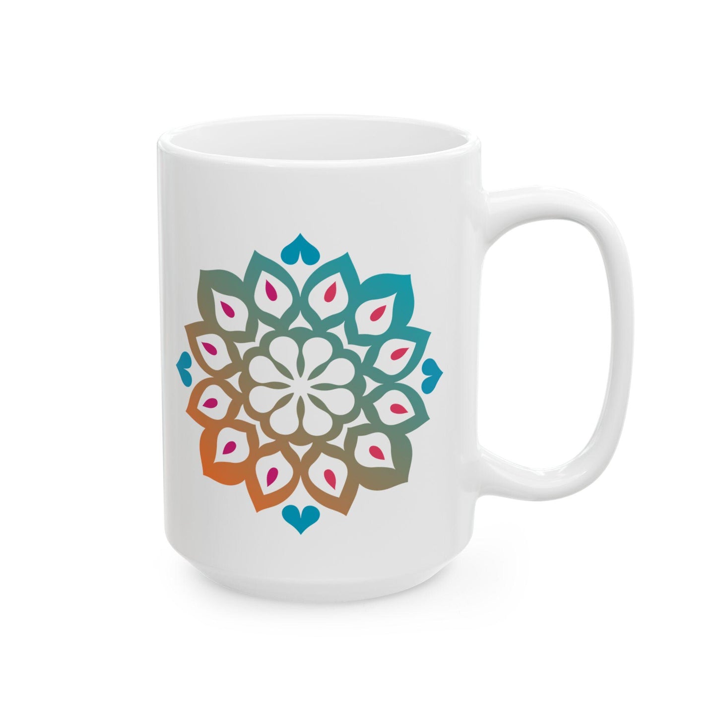 Mandala Art Ceramic Coffee Mug | Tranquil Teal Orange Gradient, 15oz