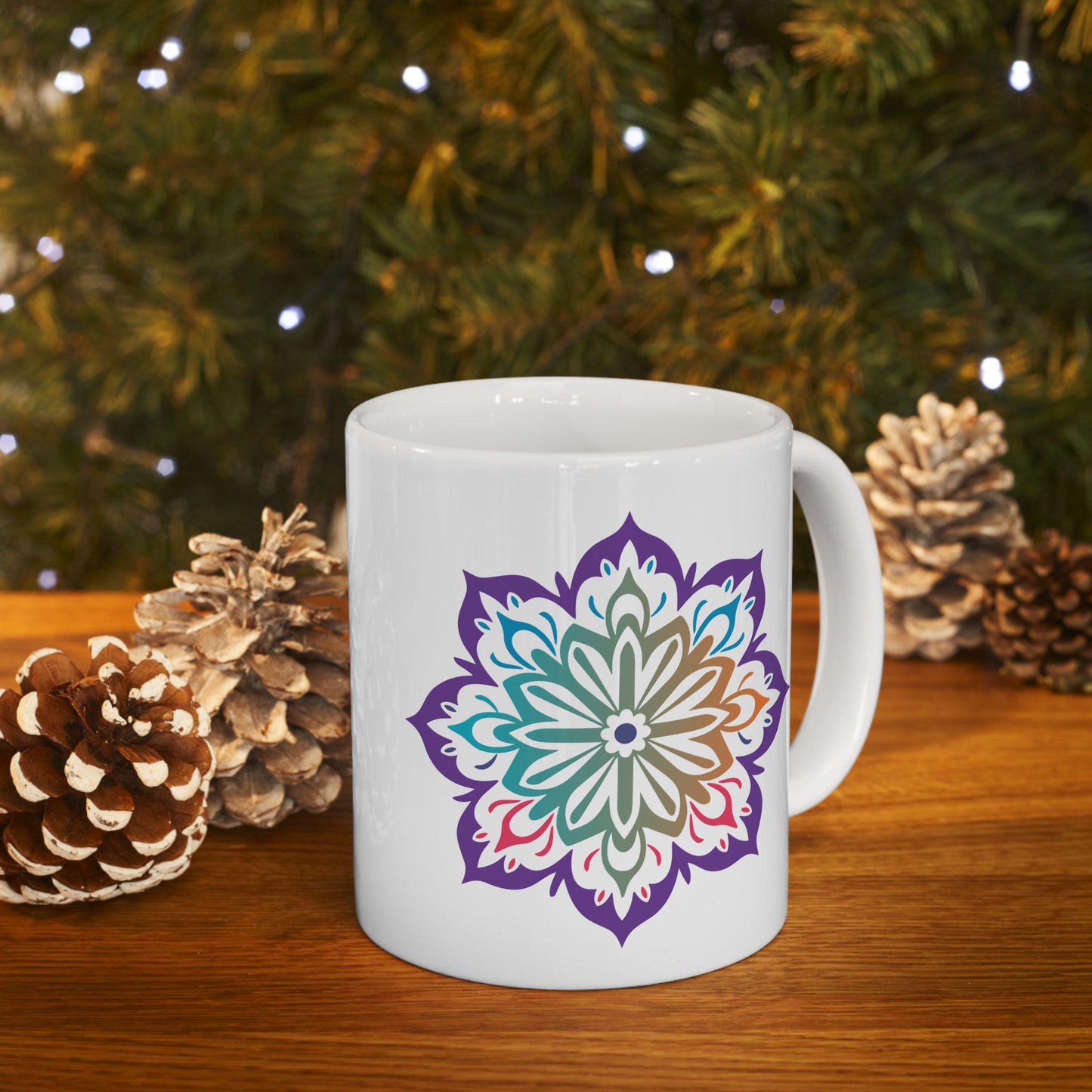 Mandala Ceramic Coffee Mug | Boho Gradient Art, 15oz