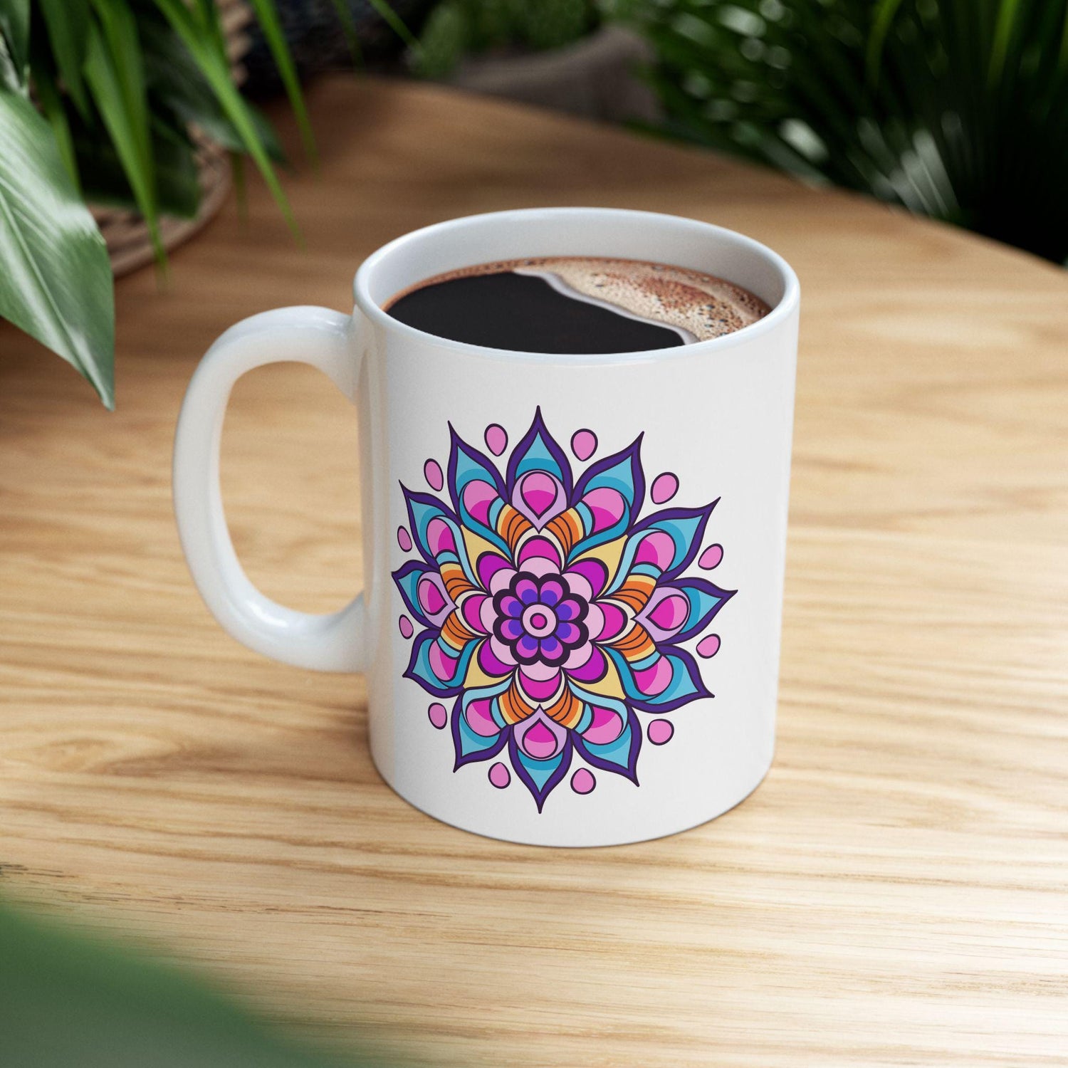ColorFlow | Celestial Dream Mandala Ceramic Mug | 15oz Coffee Cup | Purple Pink Art Mug | Unique Gift for Coffee Lovers