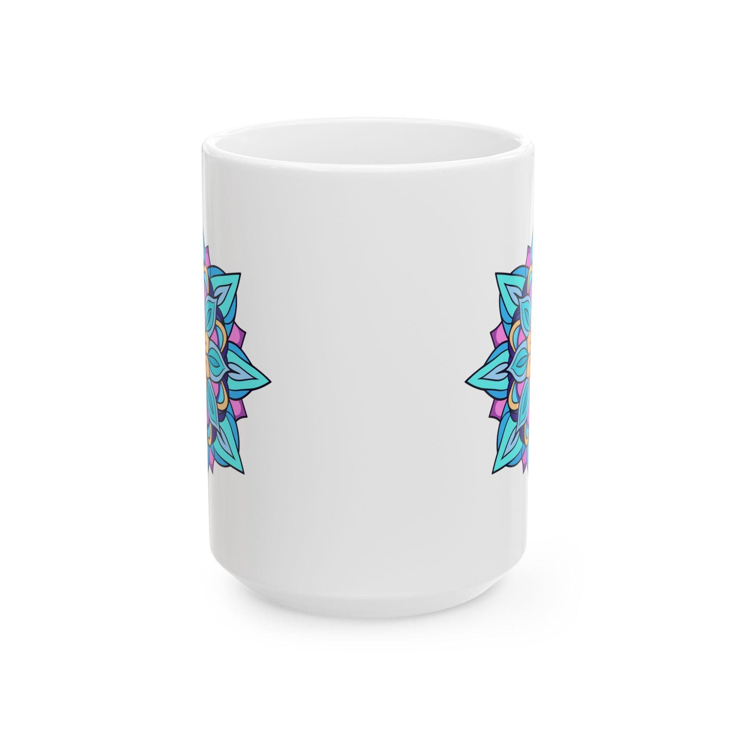 Arctic Bloom Mandala Ceramic Mug | Blue Pink Art, 15oz