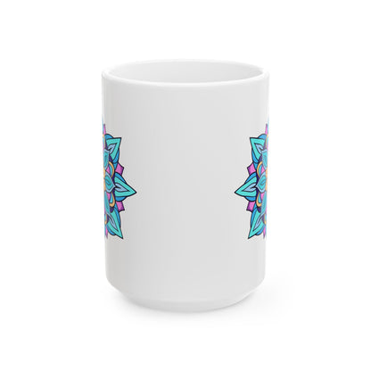 Arctic Bloom Mandala Ceramic Mug | Blue Pink Art, 15oz