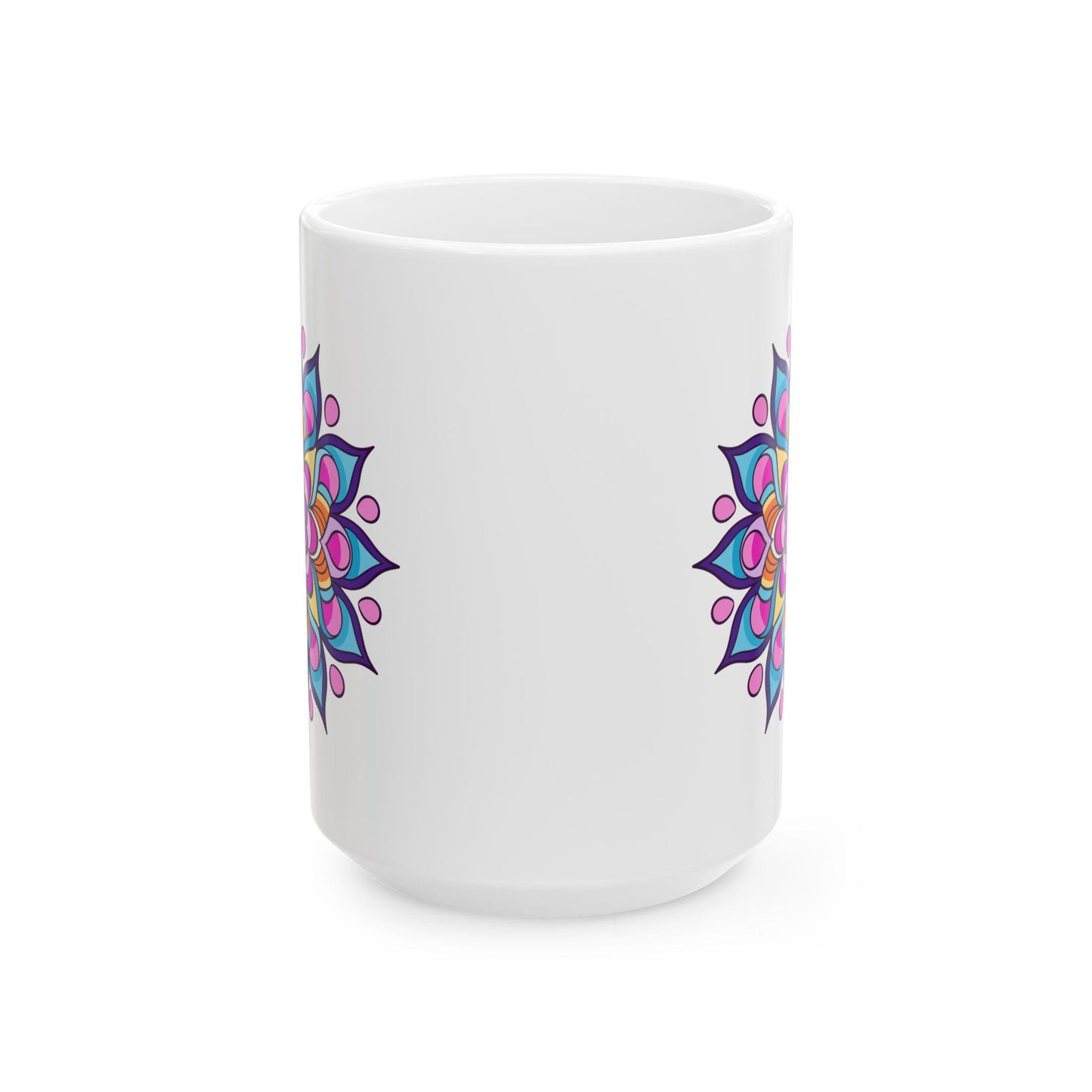 ColorFlow | Celestial Dream Mandala Ceramic Mug | 15oz Coffee Cup | Purple Pink Art Mug | Unique Gift for Coffee Lovers