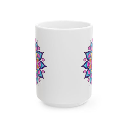 ColorFlow | Celestial Dream Mandala Ceramic Mug | 15oz Coffee Cup | Purple Pink Art Mug | Unique Gift for Coffee Lovers