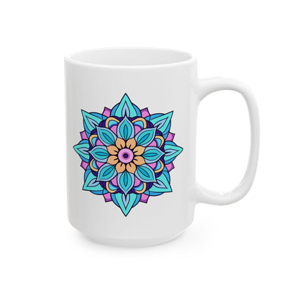 Arctic Bloom Mandala Ceramic Mug | Blue Pink Art, 15oz