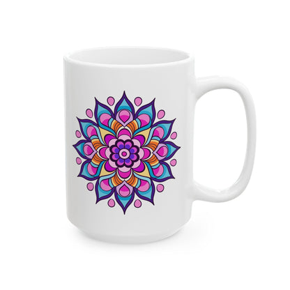ColorFlow | Celestial Dream Mandala Ceramic Mug | 15oz Coffee Cup | Purple Pink Art Mug | Unique Gift for Coffee Lovers
