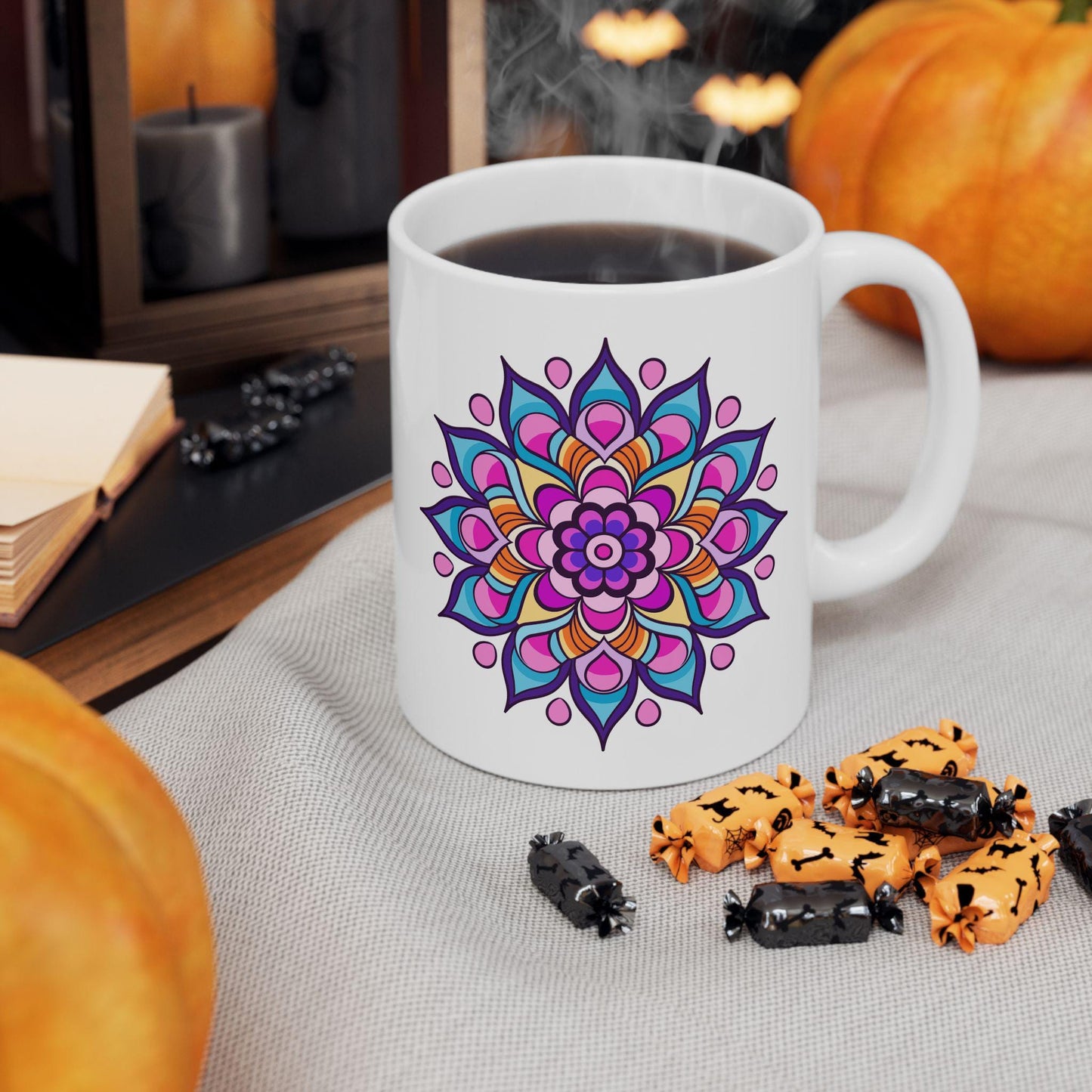 ColorFlow | Celestial Dream Mandala Ceramic Mug | 15oz Coffee Cup | Purple Pink Art Mug | Unique Gift for Coffee Lovers
