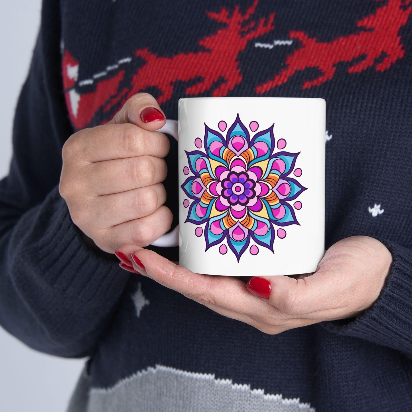ColorFlow | Celestial Dream Mandala Ceramic Mug | 15oz Coffee Cup | Purple Pink Art Mug | Unique Gift for Coffee Lovers
