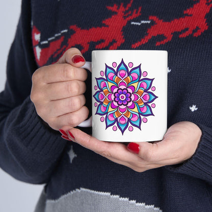 ColorFlow | Celestial Dream Mandala Ceramic Mug | 15oz Coffee Cup | Purple Pink Art Mug | Unique Gift for Coffee Lovers