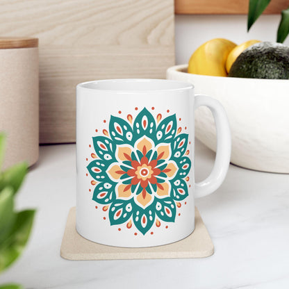 Earth Essence Mandala Mug | Teal Terracotta Ceramic Coffee Cup