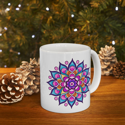 ColorFlow | Celestial Dream Mandala Ceramic Mug | 15oz Coffee Cup | Purple Pink Art Mug | Unique Gift for Coffee Lovers