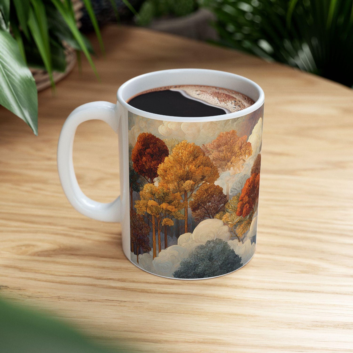 ColorFlow | Dreamy Autumn Cloud Forest Mug | Artistic 15 oz Ceramic Coffee Cup | Cozy Nature Inspired Gift