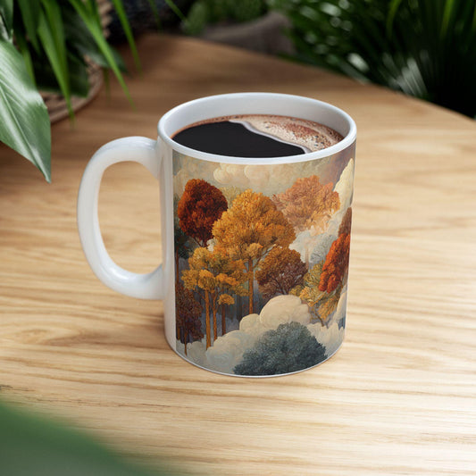 ColorFlow | Dreamy Autumn Cloud Forest Mug | Artistic 15 oz Ceramic Coffee Cup | Cozy Nature Inspired Gift