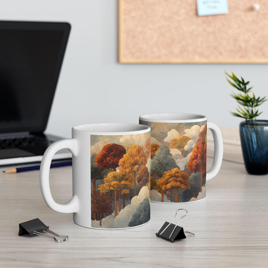 ColorFlow | Dreamy Autumn Cloud Forest Mug | Artistic 15 oz Ceramic Coffee Cup | Cozy Nature Inspired Gift